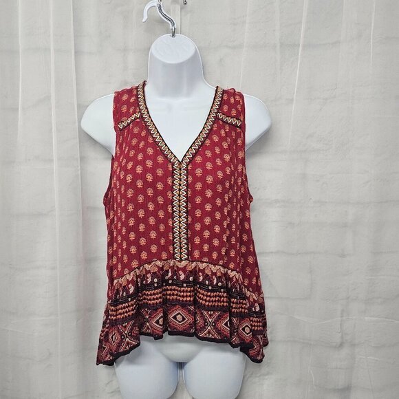 Patrons Of Peace Red Tank Peasant Boho Hippie Festival Embroidered S - Picture 1 of 11